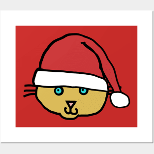 Christmas Cat Face Santa Hat Posters and Art